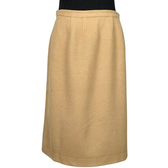 VINTAGE 50s Jaeger A-Line Wool & Camel Hair Knee Length Skirt - Picture 1 of 10